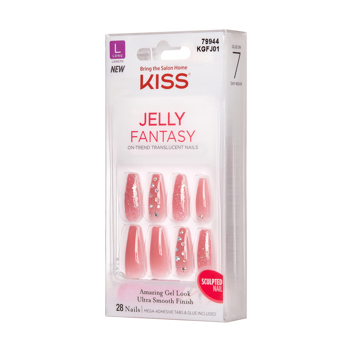 Uñas Postizas de Gel Rosas con Brillos - Be Jelly