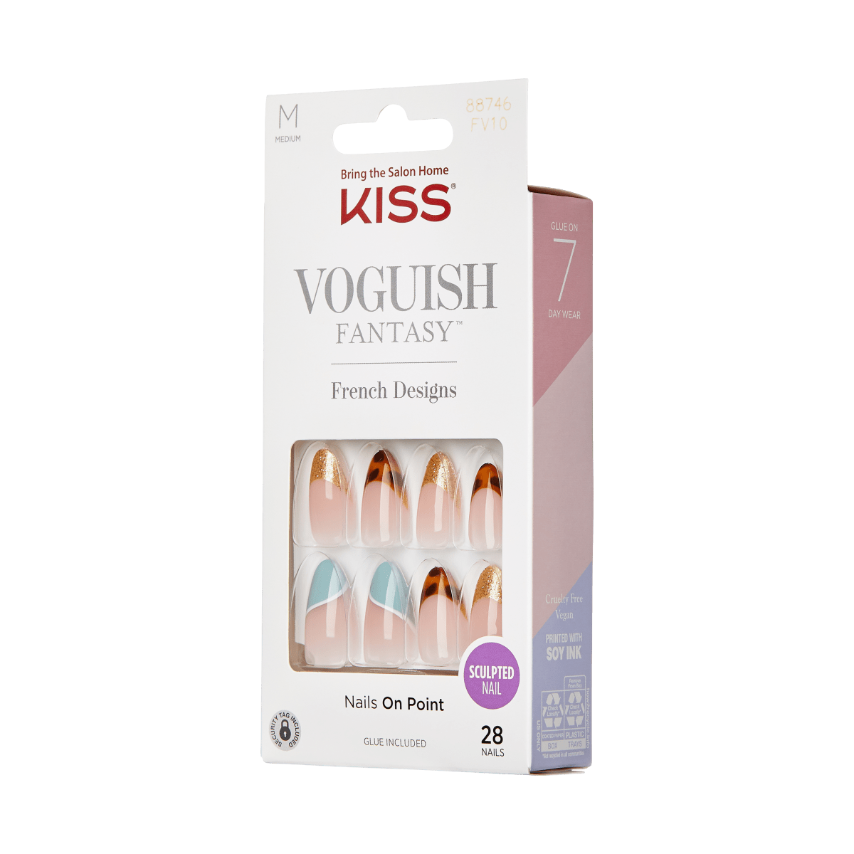 KISS Voguish Fantasy Uñas Almond Punta Francesa Multicolor - Charmante