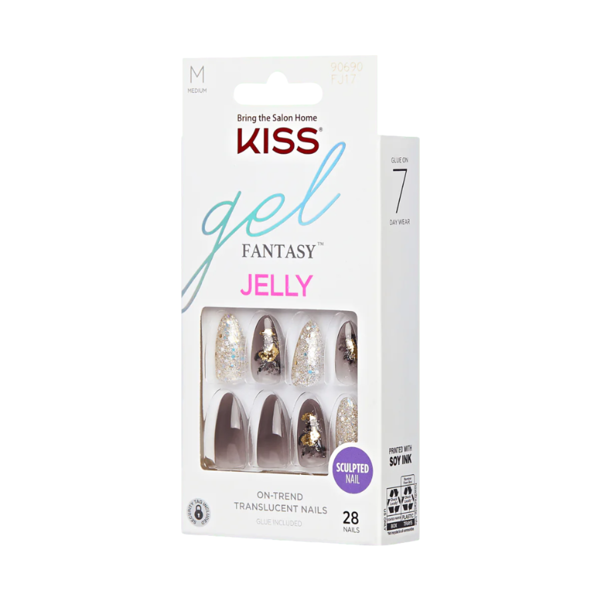 KISS Uñas Postizas Gel Marrón Almendra - Floral Jelly